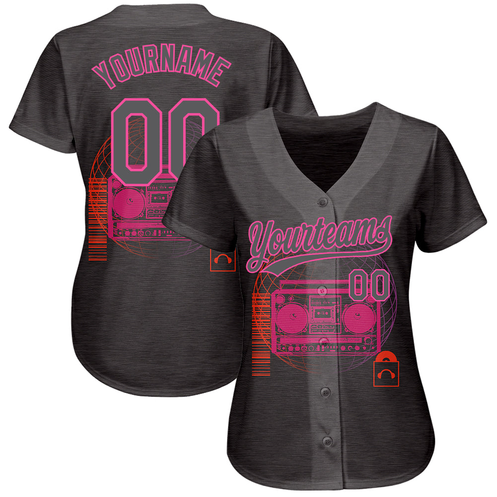 Custom Steel Gray Pink 3D Pattern Design Music Festival Old School Music Authentic Baseball Jersey - Sky-Custom