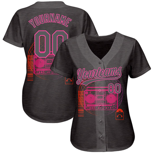 Custom Steel Gray Pink 3D Pattern Design Music Festival Old School Music Authentic Baseball Jersey - Sky-Custom