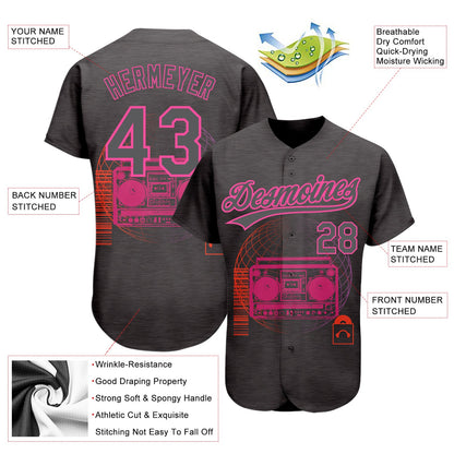 Custom Steel Gray Pink 3D Pattern Design Music Festival Old School Music Authentic Baseball Jersey - Sky-Custom
