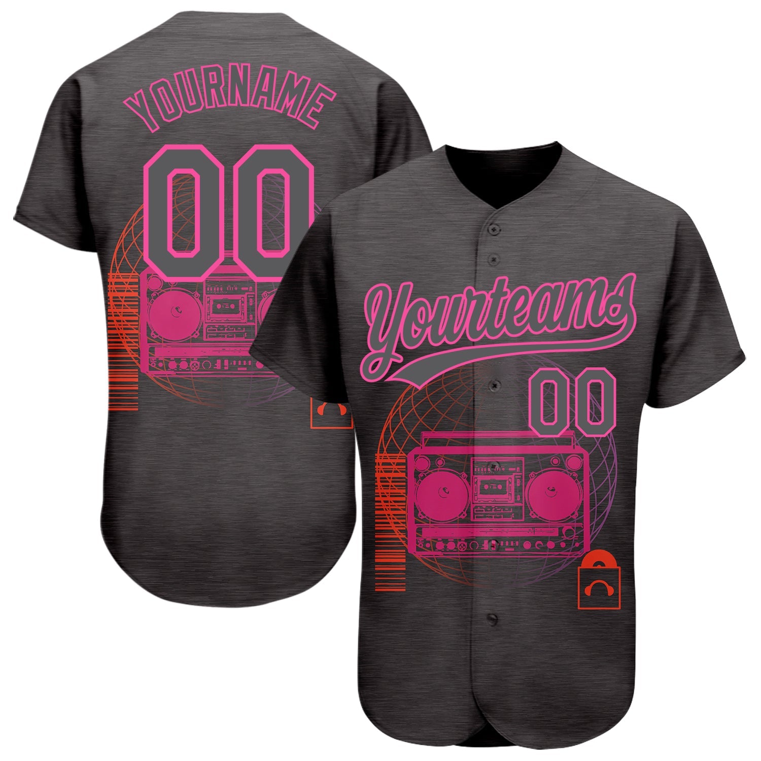 Custom Steel Gray Pink 3D Pattern Design Music Festival Old School Music Authentic Baseball Jersey - Sky-Custom