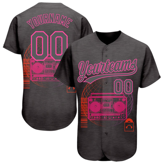 Custom Steel Gray Pink 3D Pattern Design Music Festival Old School Music Authentic Baseball Jersey - Sky-Custom