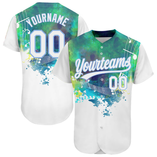 Custom White Light Blue 3D Pattern Design Music Festival Abstract Colorful Music Grunge Style Authentic Baseball Jersey - Sky-Custom