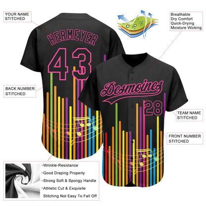 Custom Black Pink 3D Pattern Design Music Festival Abstract Music Soundwave Authentic Baseball Jersey - Sky-Custom