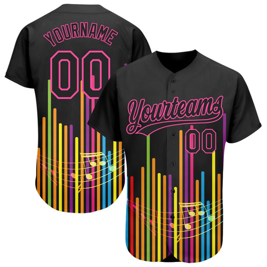 Custom Black Pink 3D Pattern Design Music Festival Abstract Music Soundwave Authentic Baseball Jersey - Sky-Custom