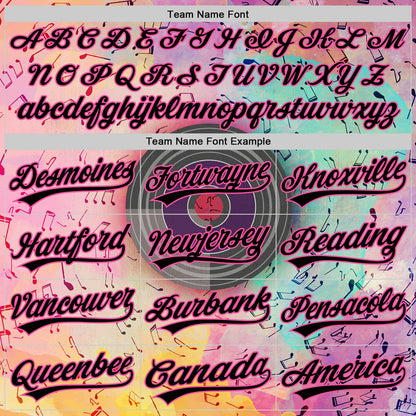 Custom Pink Black 3D Pattern Design Music Festival Watercolor Colored Musical Notes Authentic Baseball Jersey - Sky-Custom