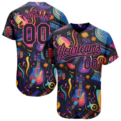Custom Black Pink 3D Pattern Design Music Festival Musical Instruments Authentic Baseball Jersey - Sky-Custom
