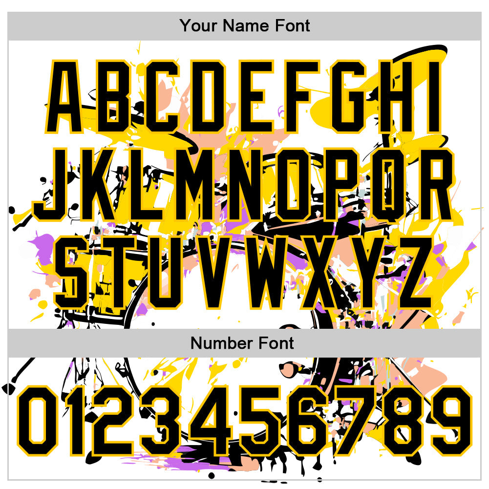 Custom White Black-Yellow 3D Pattern Design Music Festival Abstract Drum Set In Splash Authentic Baseball Jersey - Sky-Custom
