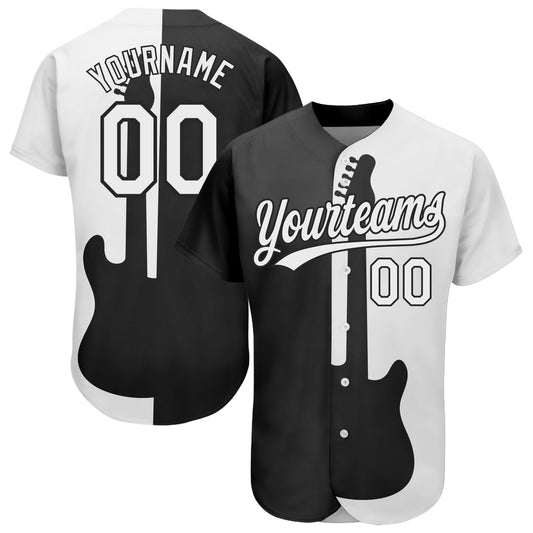 Custom Black White 3D Pattern Design Music Festival Guitar Rock And Roll Authentic Baseball Jersey - Sky-Custom