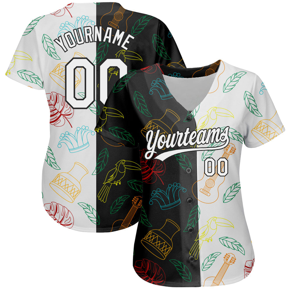 Custom Black White 3D Pattern Design Music Festival Brazilian Carnival Authentic Baseball Jersey - Sky-Custom