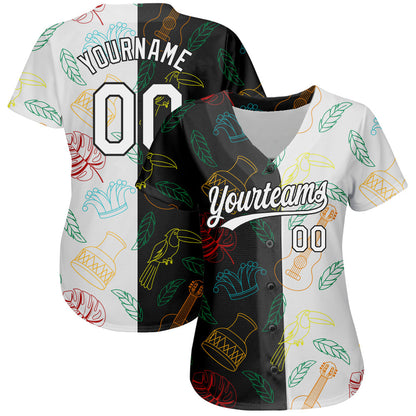 Custom Black White 3D Pattern Design Music Festival Brazilian Carnival Authentic Baseball Jersey - Sky-Custom