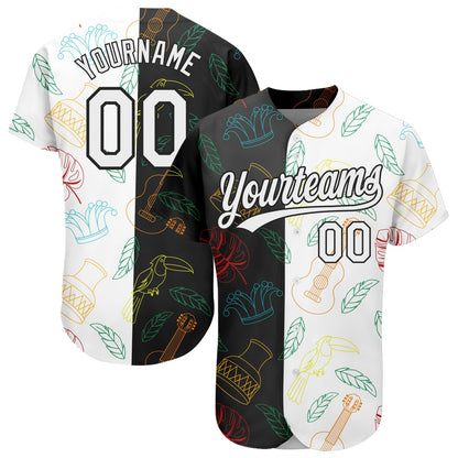 Custom Black White 3D Pattern Design Music Festival Brazilian Carnival Authentic Baseball Jersey - Sky-Custom