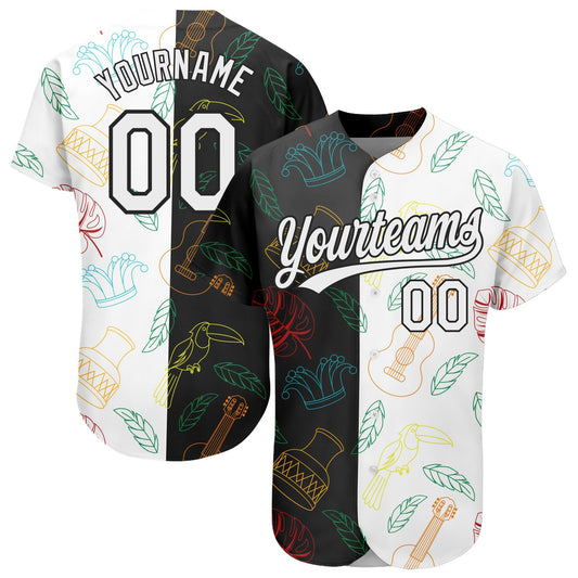 Custom Black White 3D Pattern Design Music Festival Brazilian Carnival Authentic Baseball Jersey - Sky-Custom