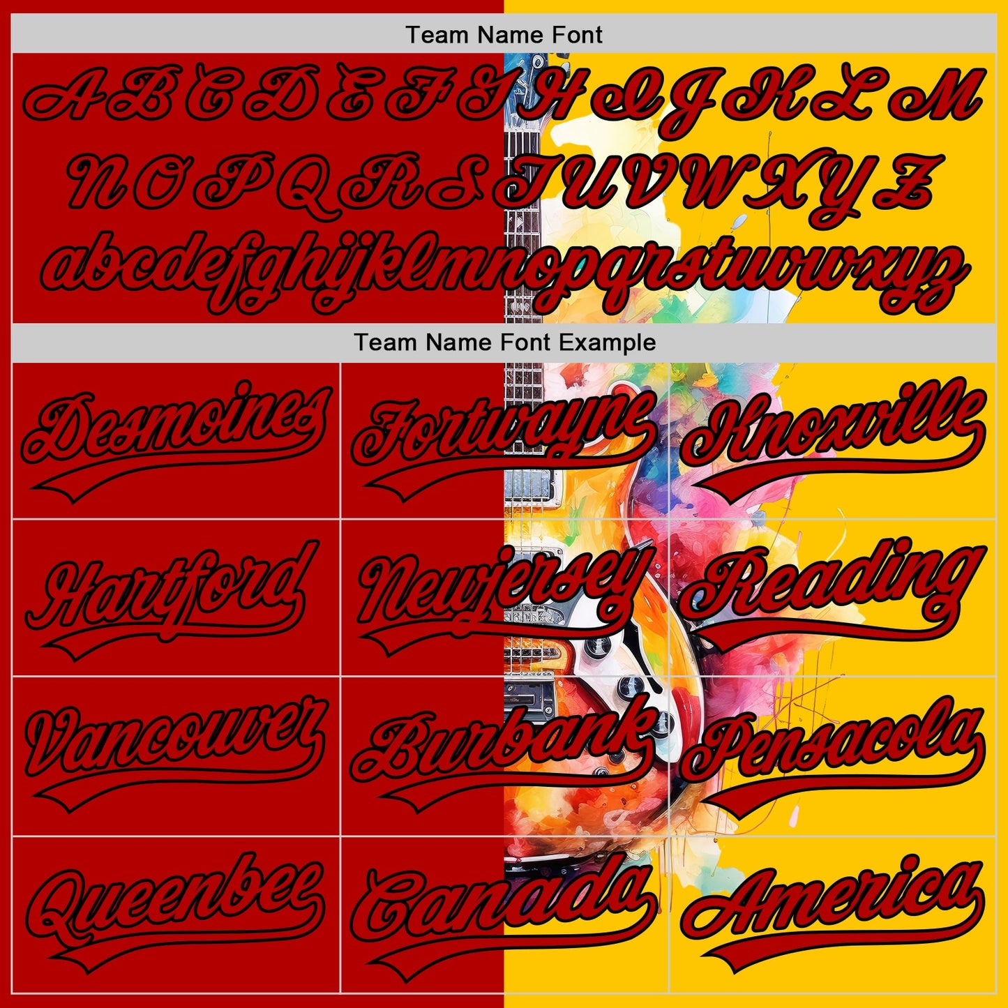 Custom Yellow Red-Black 3D Pattern Design Music Festival Watercolor Guitar Authentic Baseball Jersey - Sky-Custom
