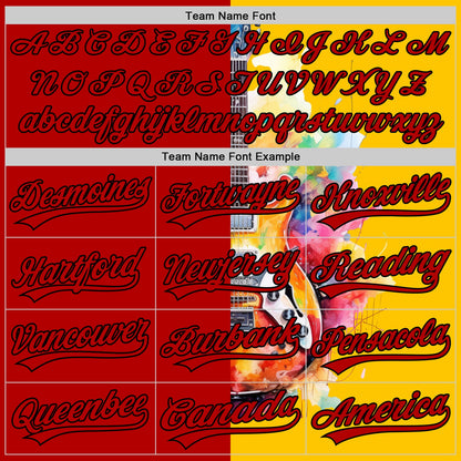Custom Yellow Red-Black 3D Pattern Design Music Festival Watercolor Guitar Authentic Baseball Jersey - Sky-Custom