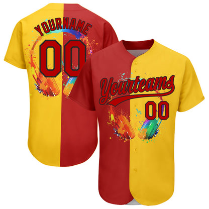 Custom Yellow Red-Black 3D Pattern Design Music Festival Watercolor Headphone With Musical Notes Authentic Baseball Jersey - Sky-Custom