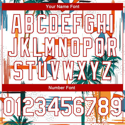 Custom White Red 3D Pattern Tropical Beach Hawaii Palm Trees Authentic Basketball Jersey - Sky-Custom
