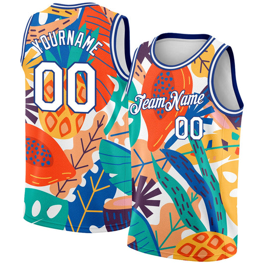 Custom White Royal 3D Pattern Abstract Tropical Hawaii Plant Authentic Basketball Jersey - Sky-Custom