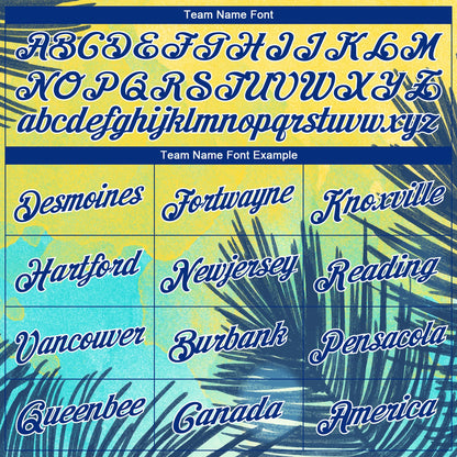 Custom Yellow Royal-White 3D Pattern Tropical Hawaii Leaves Authentic Basketball Jersey - Sky-Custom