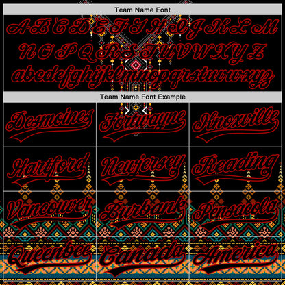 Custom Black Red 3D Pattern Design Traditional African Ethnic Style Authentic Baseball Jersey - Sky-Custom