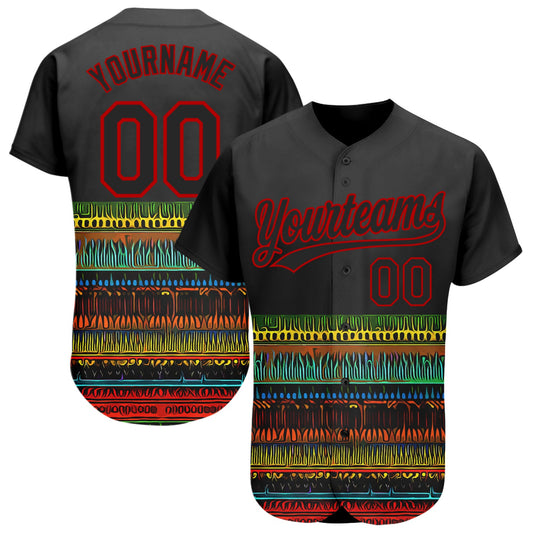 Custom Black Red 3D Pattern Design Traditional African Ethnic Style Authentic Baseball Jersey - Sky-Custom