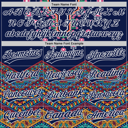 Custom Navy White 3D Pattern Design Vintage Floral African Ethnic Style Authentic Baseball Jersey - Sky-Custom
