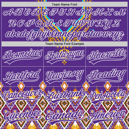 Custom Purple White 3D Pattern Design Traditional African Ethnic Style Authentic Baseball Jersey - Sky-Custom