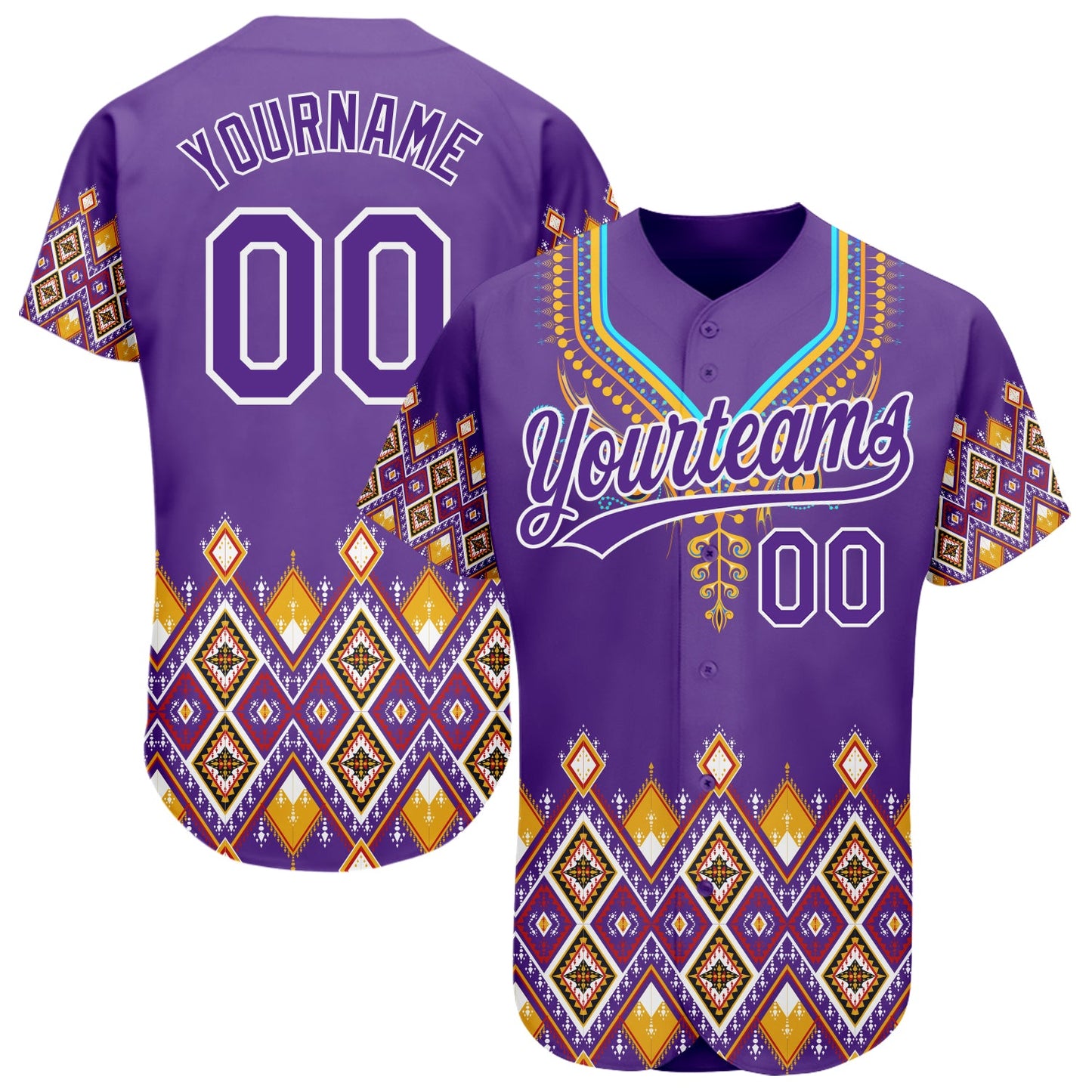 Custom Purple White 3D Pattern Design Traditional African Ethnic Style Authentic Baseball Jersey - Sky-Custom