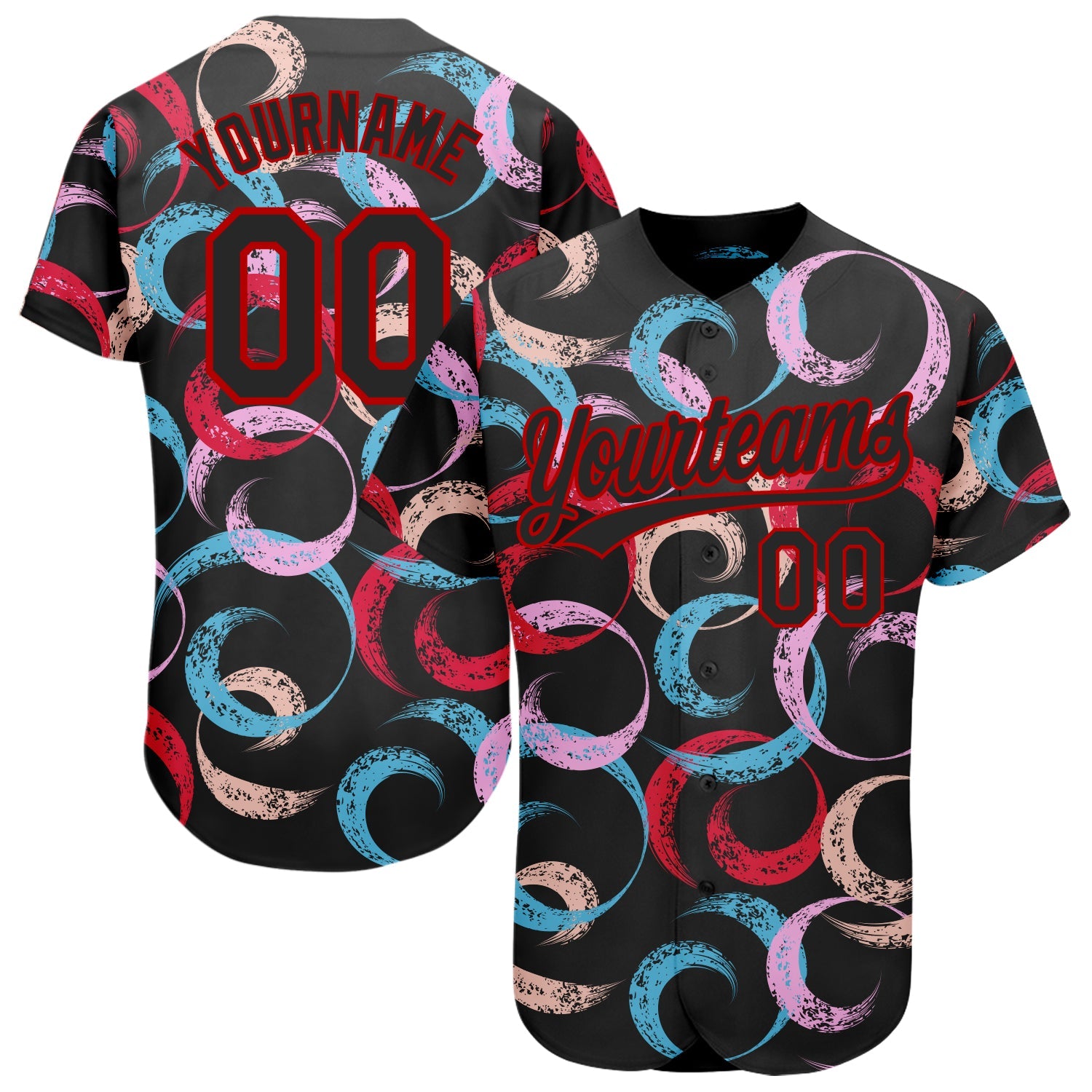 Custom Black Red 3D Pattern Design Abstract Grunge Art Authentic Baseball Jersey - Sky-Custom