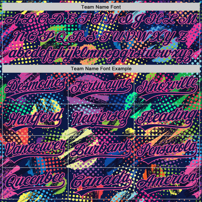 Custom Navy Pink 3D Pattern Design Abstract Halftone Circles Zigzag Style Authentic Baseball Jersey - Sky-Custom