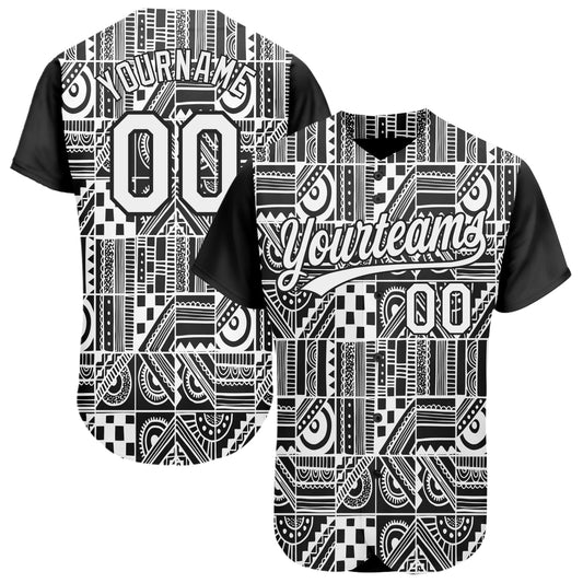 Custom Black White 3D Pattern Design Geometric Monochrome Mosaic Style Authentic Baseball Jersey - Sky-Custom