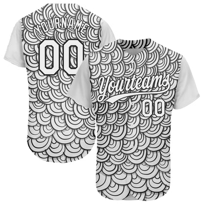 Custom White Black 3D Pattern Design Abstract Doodle Line Art Authentic Baseball Jersey - Sky-Custom