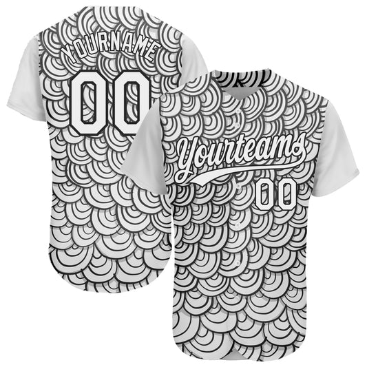 Custom White Black 3D Pattern Design Abstract Doodle Line Art Authentic Baseball Jersey - Sky-Custom