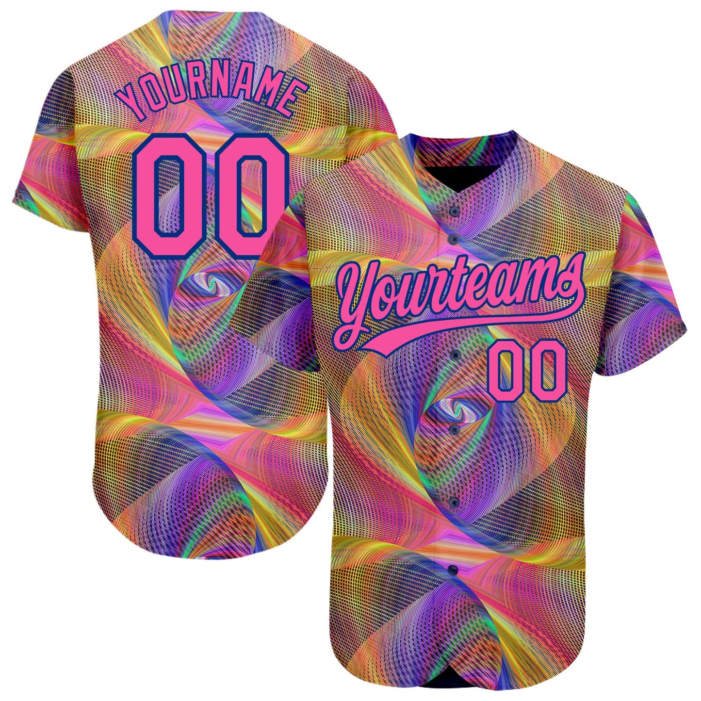 Custom Purple Pink 3D Pattern Design Abstract Fractal Style Authentic Baseball Jersey - Sky-Custom