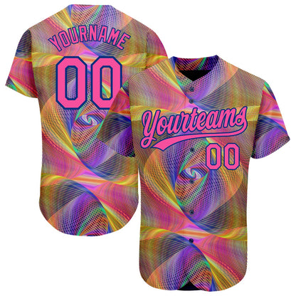 Custom Purple Pink 3D Pattern Design Abstract Fractal Style Authentic Baseball Jersey - Sky-Custom