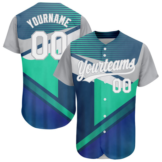 Custom Navy White Gray-Aqua 3D Pattern Design Abstract Sport Authentic Baseball Jersey - Sky-Custom