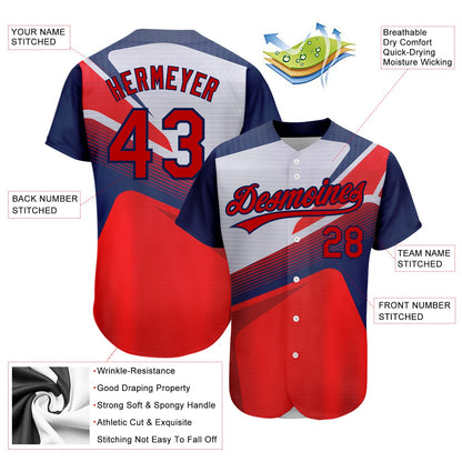 Custom Red Navy 3D Pattern Design Abstract Sport Authentic Baseball Jersey - Sky-Custom