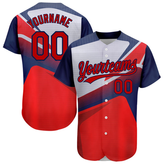 Custom Red Navy 3D Pattern Design Abstract Sport Authentic Baseball Jersey - Sky-Custom