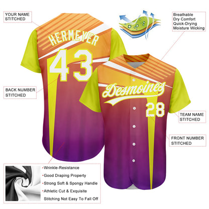 Custom Orange White Purple-Neon Yellow 3D Pattern Design Abstract Sport Authentic Baseball Jersey - Sky-Custom