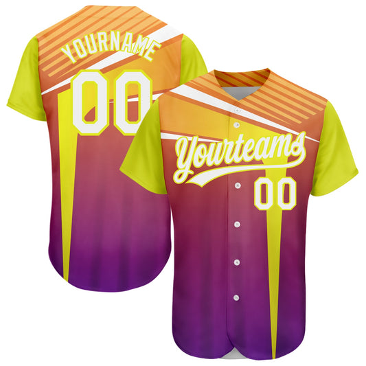 Custom Orange White Purple-Neon Yellow 3D Pattern Design Abstract Sport Authentic Baseball Jersey - Sky-Custom