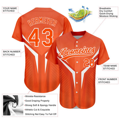 Custom Orange White 3D Pattern Design Abstract Sport Authentic Baseball Jersey - Sky-Custom