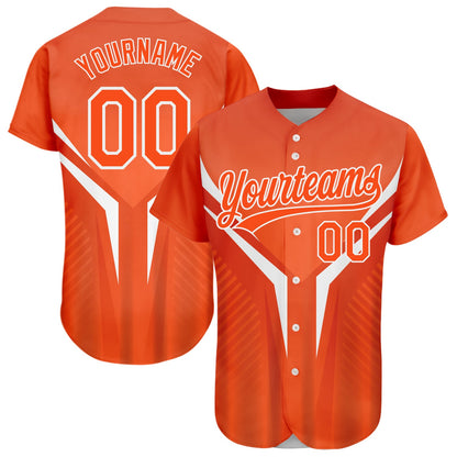 Custom Orange White 3D Pattern Design Abstract Sport Authentic Baseball Jersey - Sky-Custom