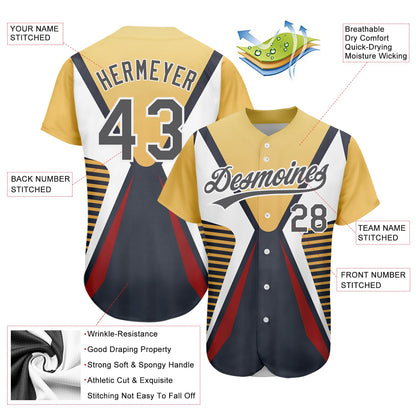 Custom Steel Gray Vegas Gold-White 3D Pattern Design Abstract Sport Authentic Baseball Jersey - Sky-Custom