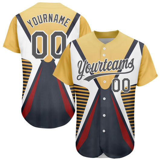 Custom Steel Gray Vegas Gold-White 3D Pattern Design Abstract Sport Authentic Baseball Jersey - Sky-Custom