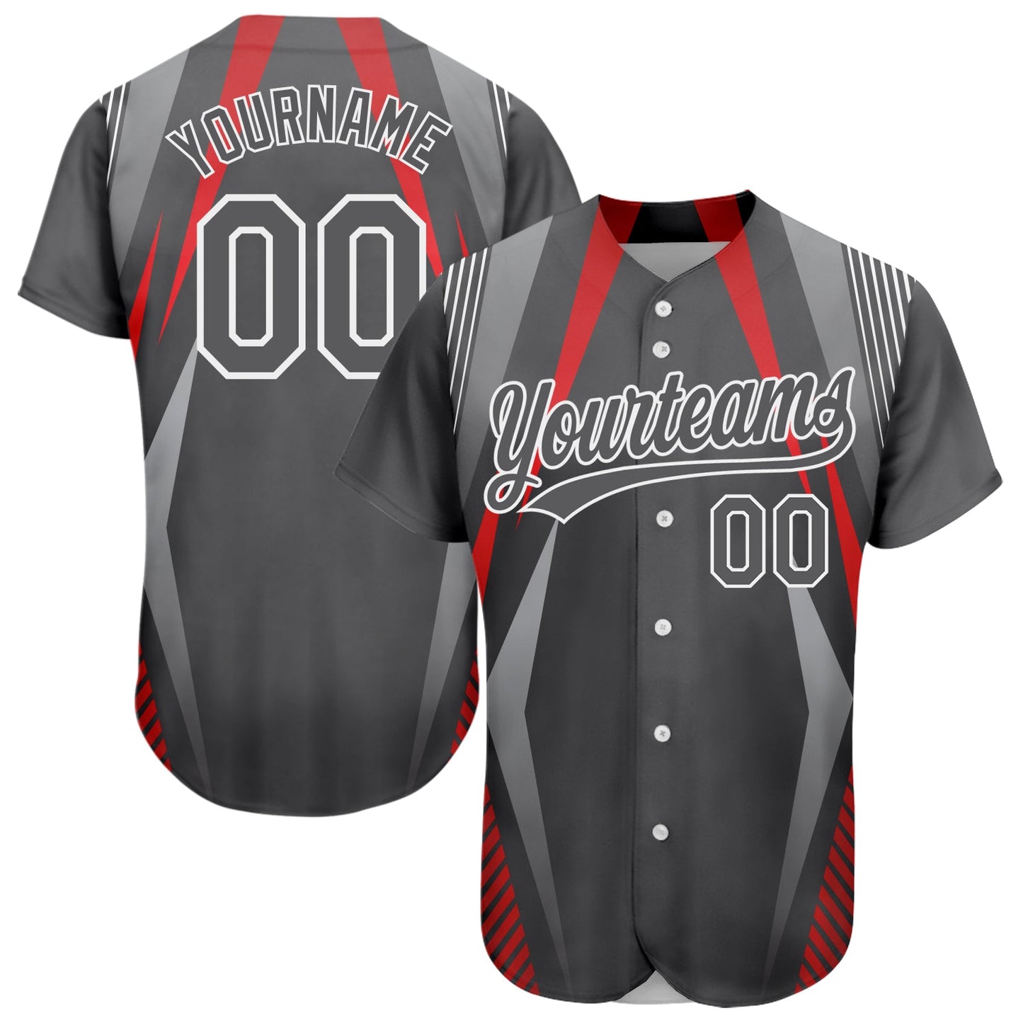 Custom Steel Gray Red-White 3D Pattern Design Abstract Sport Authentic Baseball Jersey - Sky-Custom