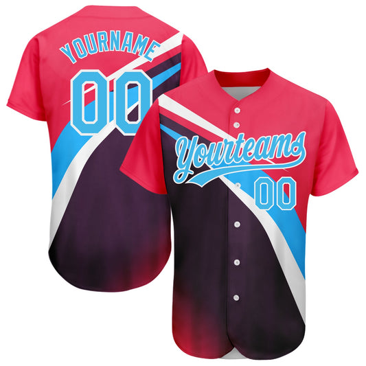 Custom Neon Pink Sky Blue Purple-White 3D Pattern Design Abstract Sport Authentic Baseball Jersey - Sky-Custom