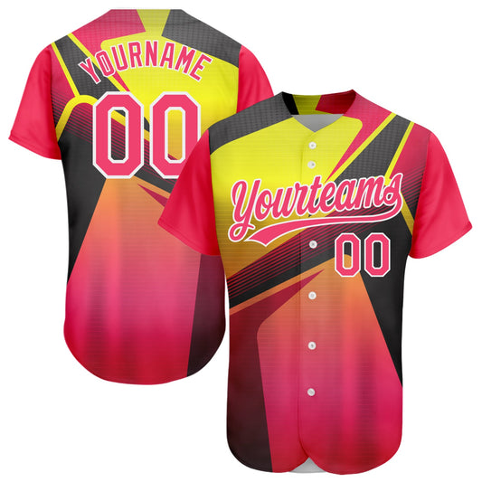 Custom Neon Pink Neon Yellow-White 3D Pattern Design Abstract Sport Authentic Baseball Jersey - Sky-Custom
