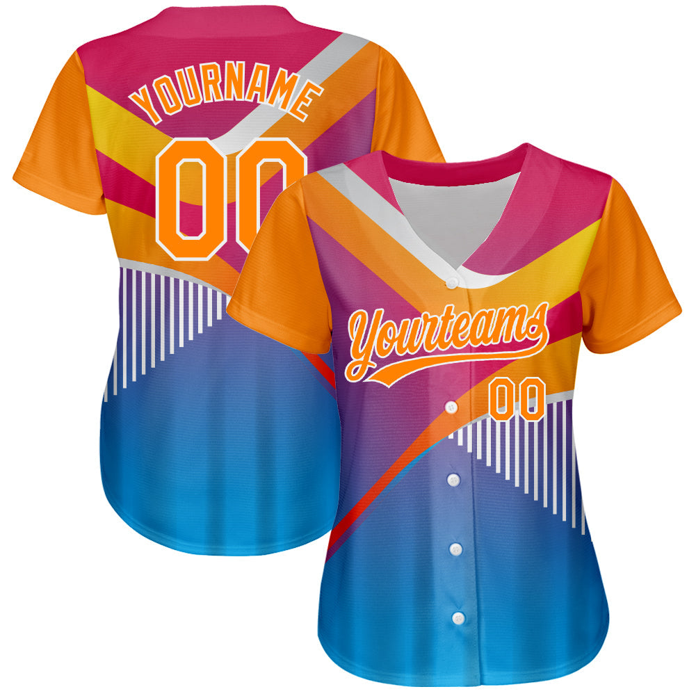 Custom Pink Bay Orange Light Blue-White 3D Pattern Design Abstract Sport Authentic Baseball Jersey - Sky-Custom