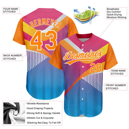 Custom Pink Bay Orange Light Blue-White 3D Pattern Design Abstract Sport Authentic Baseball Jersey - Sky-Custom