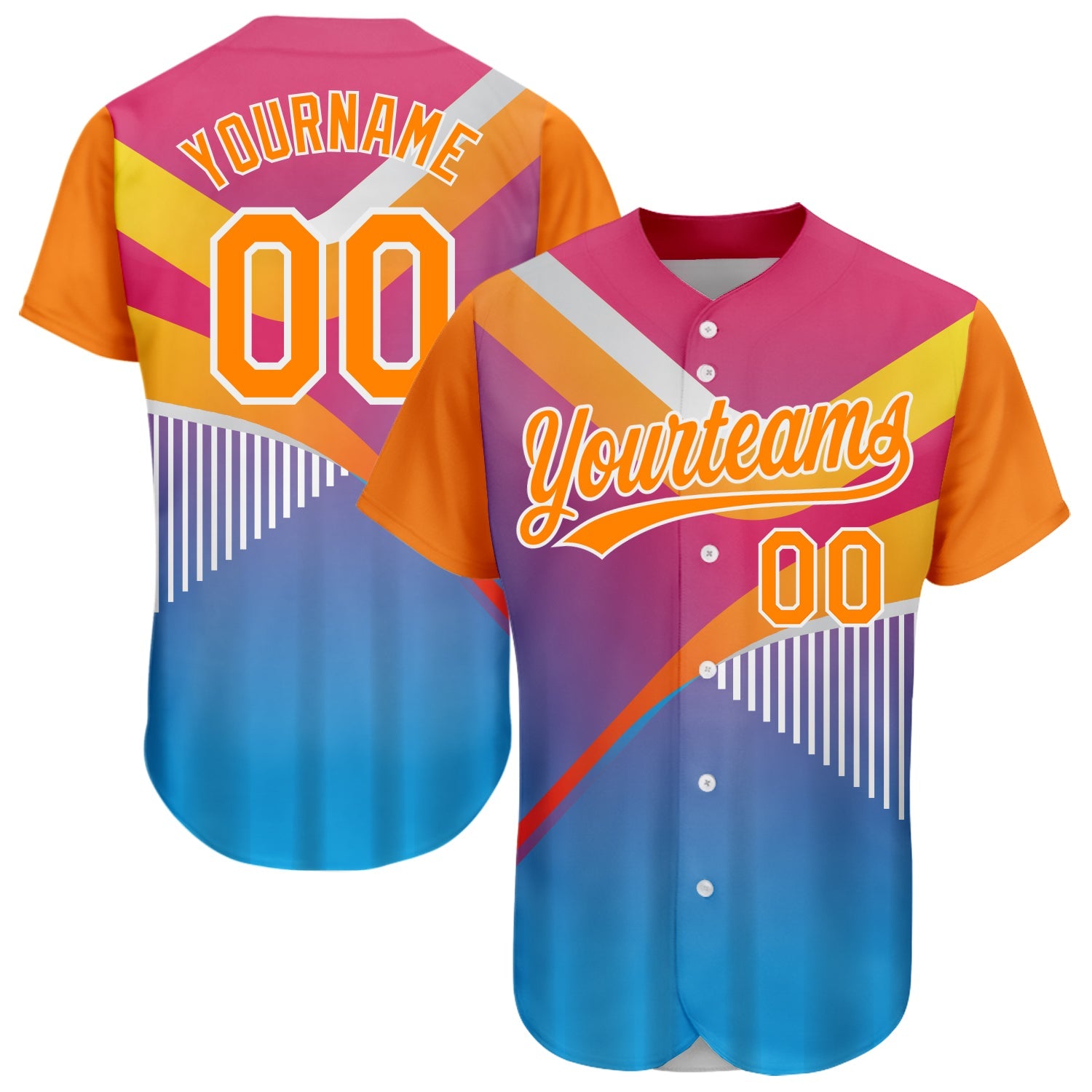 Custom Pink Bay Orange Light Blue-White 3D Pattern Design Abstract Sport Authentic Baseball Jersey - Sky-Custom