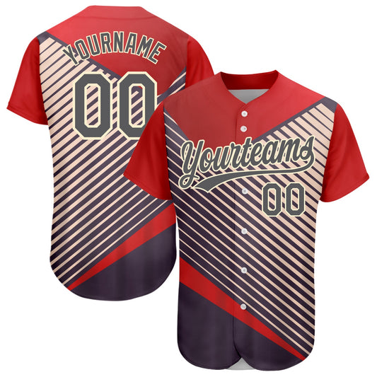 Custom Red Steel Gray=Cream 3D Pattern Design Abstract Sport Authentic Baseball Jersey - Sky-Custom